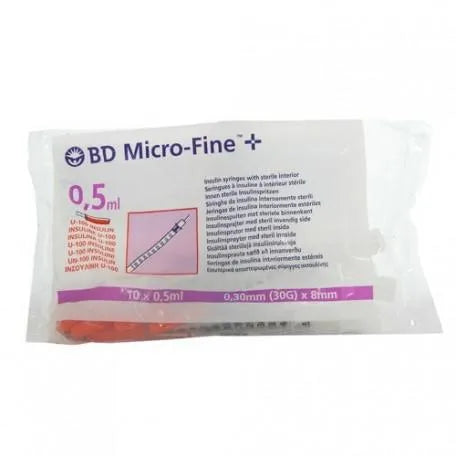 BD Insulin Syringe-Needle 0.5 ml U-100 8mm 30G 10pk Becton Dickinson