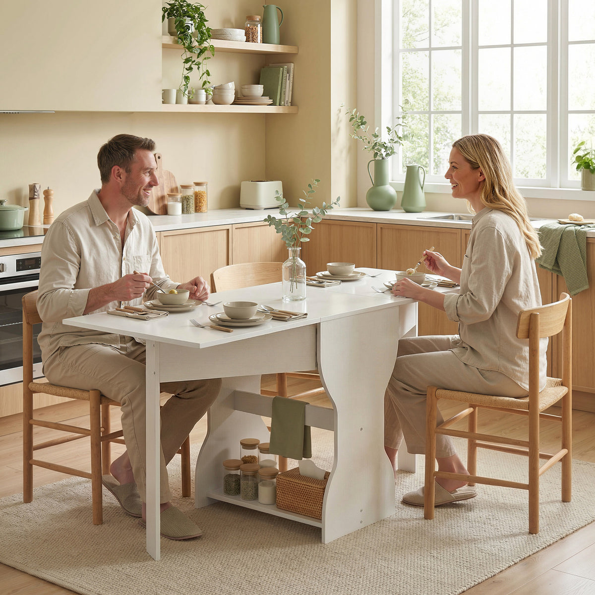 Foldable Dining Table Kitchen Table with Storage for 2-4 People Folding Table for Small Rooms Dining Room 160 x (2)