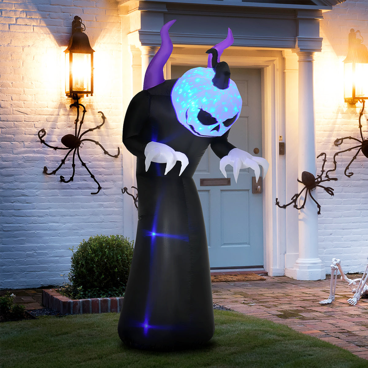 Inflatable ghost with pumpkin head Halloween decoration with blue flame effect 88 x 79 x 210cm (2)