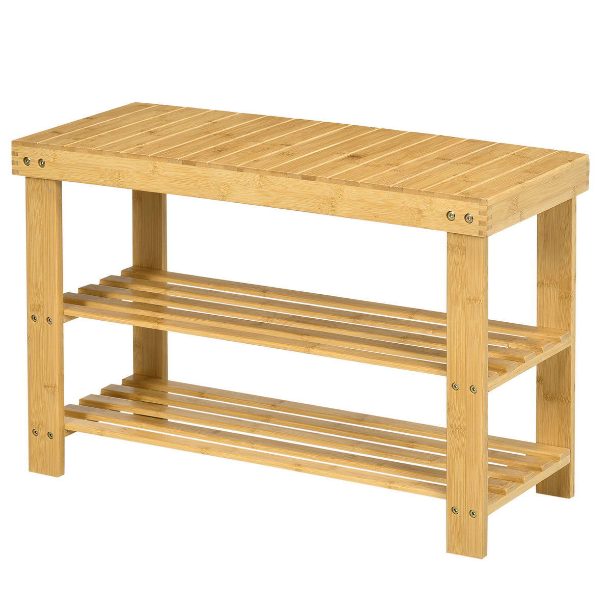 Shoe bench, 3 tiers, space for 6-9 pairs of shoes, up to 130 kg, bamboo, 70 x 28 x 45 cm