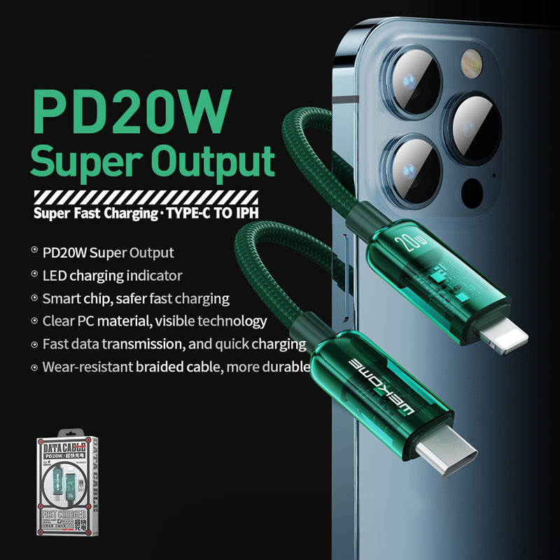 WEKOME WDC-181 Vanguard Series - USB-C to Lightning Super Fast Charging PD 20W connection cable 1 m (green) (2)