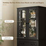 Kitchen cabinet, sideboard, acrylic front, drawers, 76 x 40 x 182.5 cm, black (4)