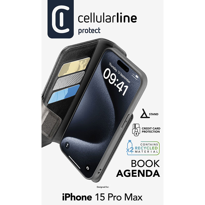 Cellularline Book Agenda - Case for iPhone 15 Pro Max with MICROBAN coating (black) (4)