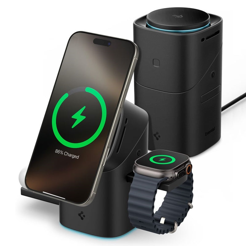 Spigen Essential EF223MS Qi2 Rotary Magnetic – 3-in-1 MagSafe inductive charger for iPhone, AirPods, and Apple