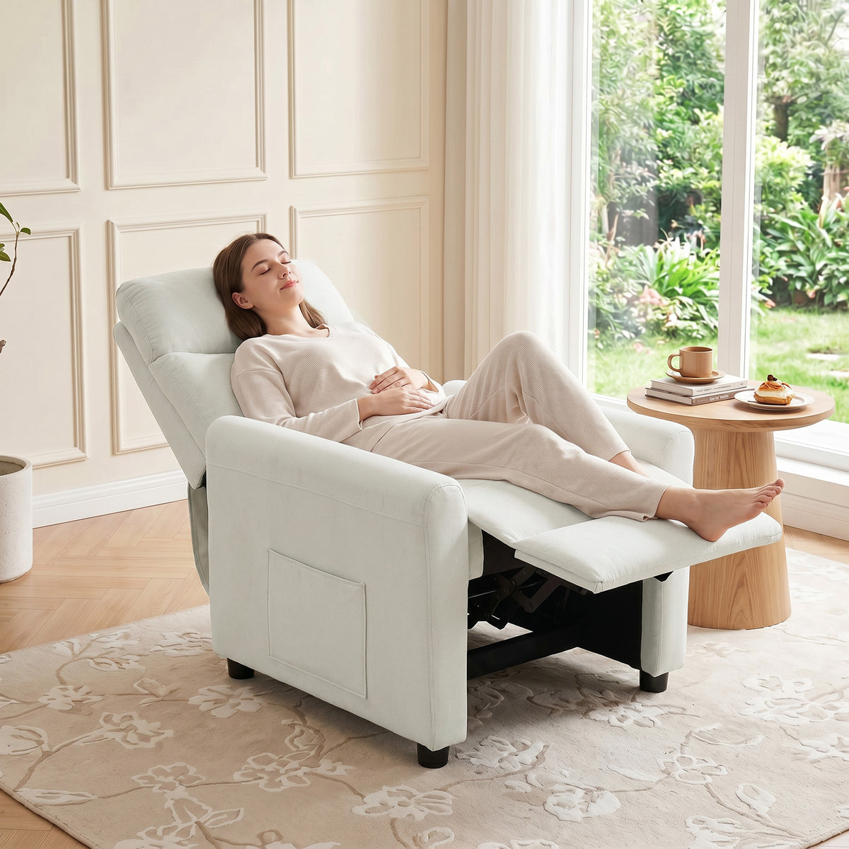Recliner armchair, TV chair with reclining function, TV armchair with pocket springs, footrest, linen-look (2)