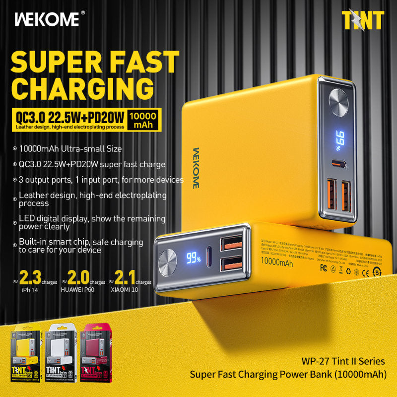 WEKOME WP-27 Tint Series - Power bank 10000 mAh Super fast charging USB-C PD 20W + 2x USB-A QC3.0 22.5W (white) (2)