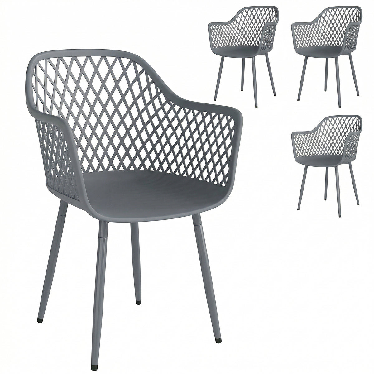 Garden chair set of 4, UV-resistant plastic garden chairs with armrests and backrest, 56 x 51 x 84 cm, dark gray