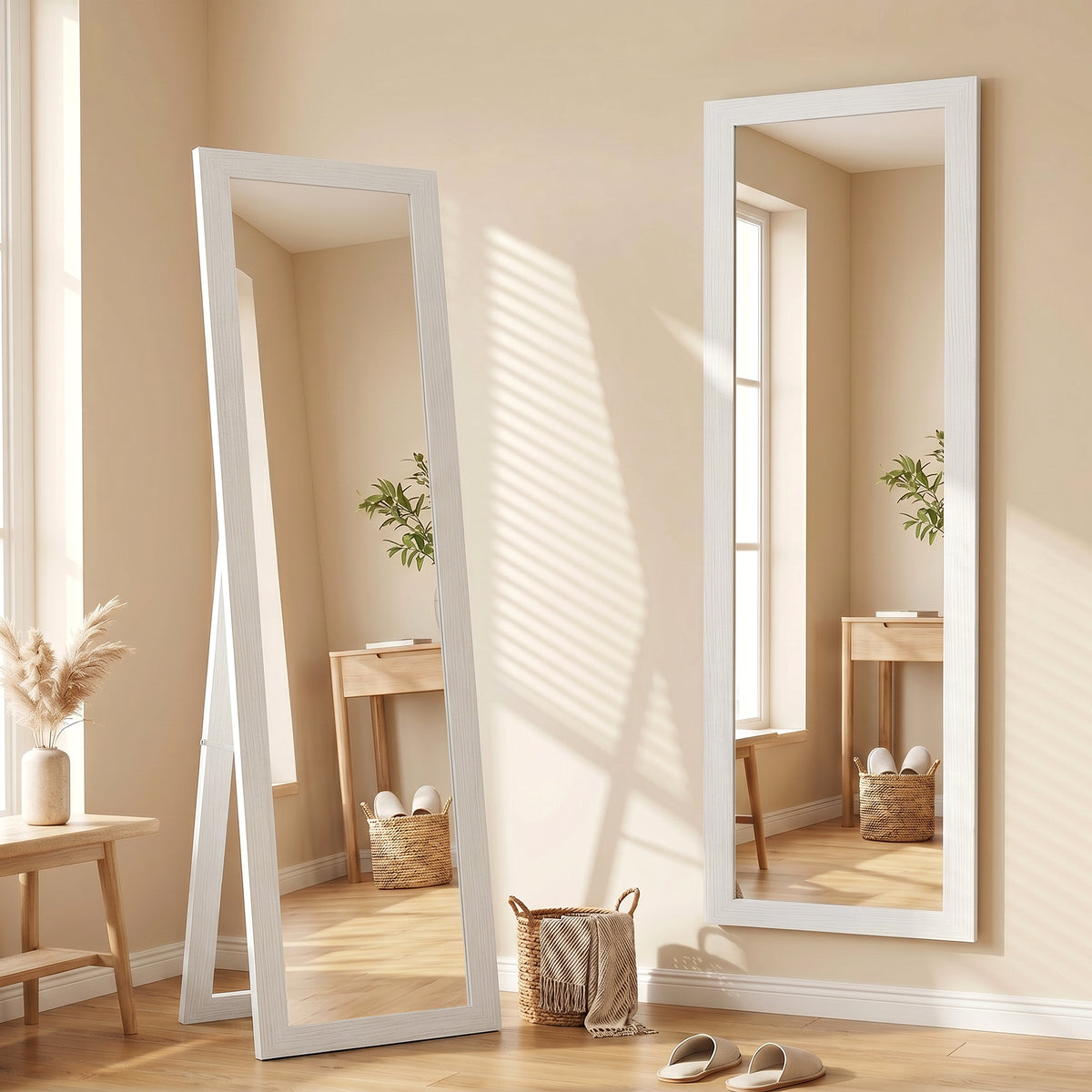 Floor mirror, full-length mirror with stand, free-standing wall mirror, 37 x 157 cm, white (2)