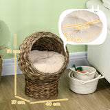 Rattan cat basket cat cave cat house cat bed with cushion pet bed water hyacinth coffee 40 x 37 x 51 cm (3)