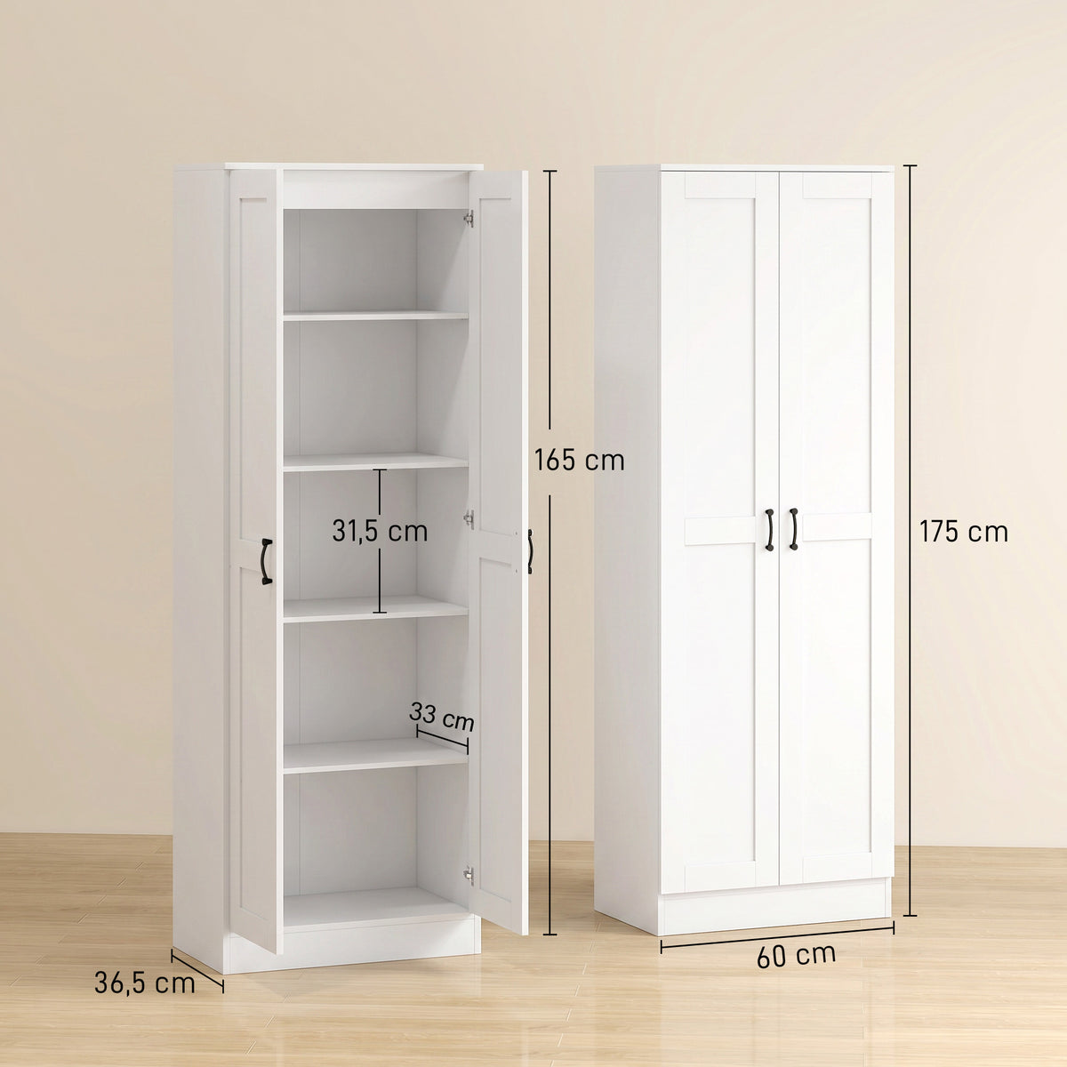 Pantry cabinet 175 cm with storage space, kitchen cabinet with soft-close doors and adjustable shelves, white (3)