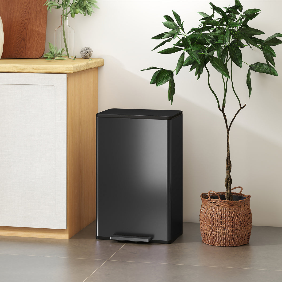 Kitchen Trash Can 45 Liter Step-On Garbage Bin with Soft-Close Lid, Removable Inner Bucket (2)