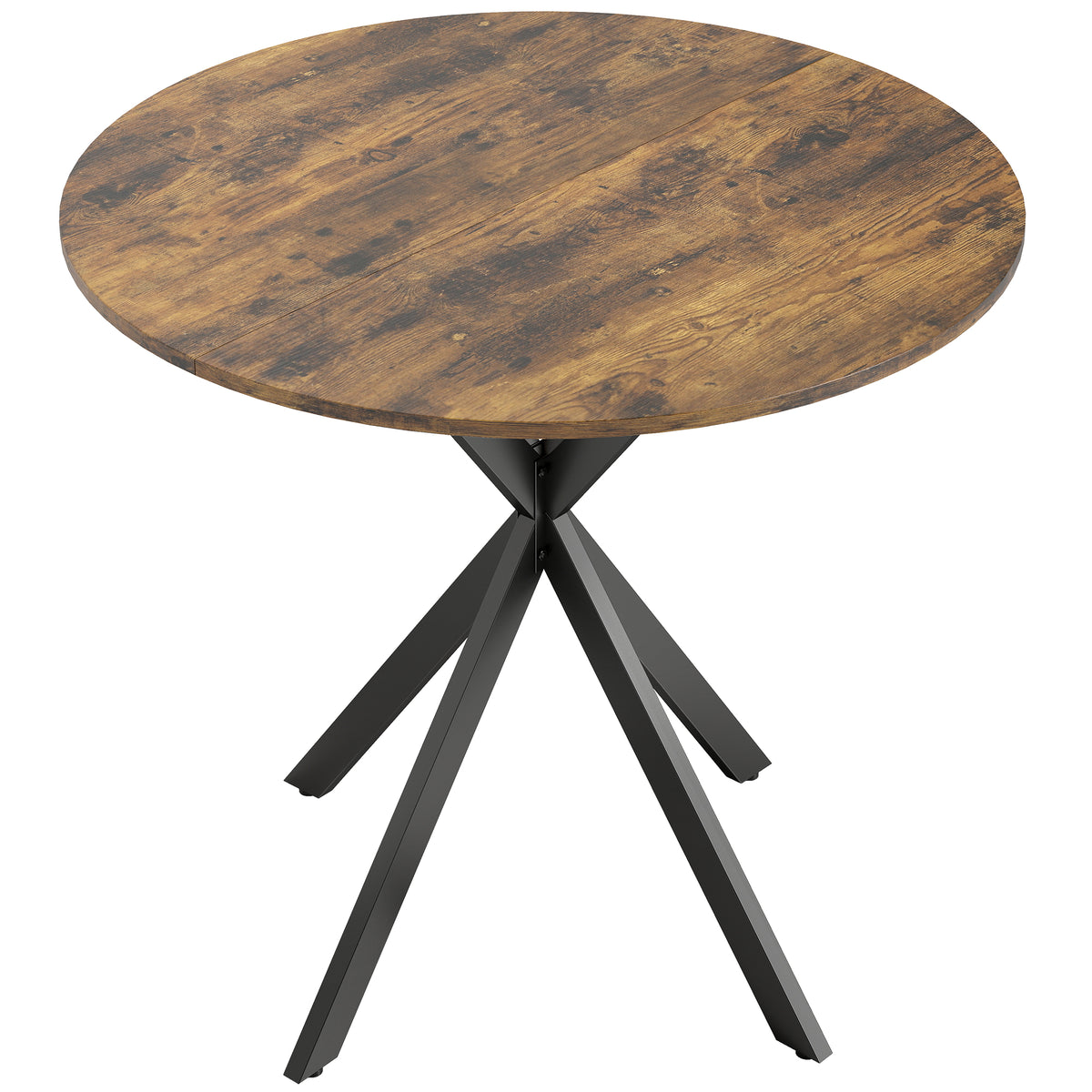Round kitchen table, 80 cm, compact tabletop, particle board, metal, rustic brown