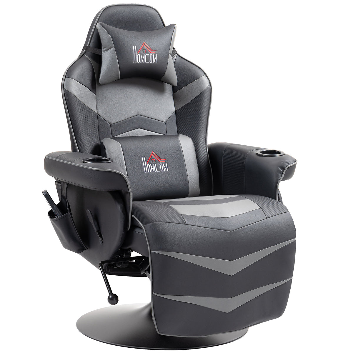 Gaming chair, massage function, reclining backrest, footrest, up to 120 kg, steel frame, faux leather, gray