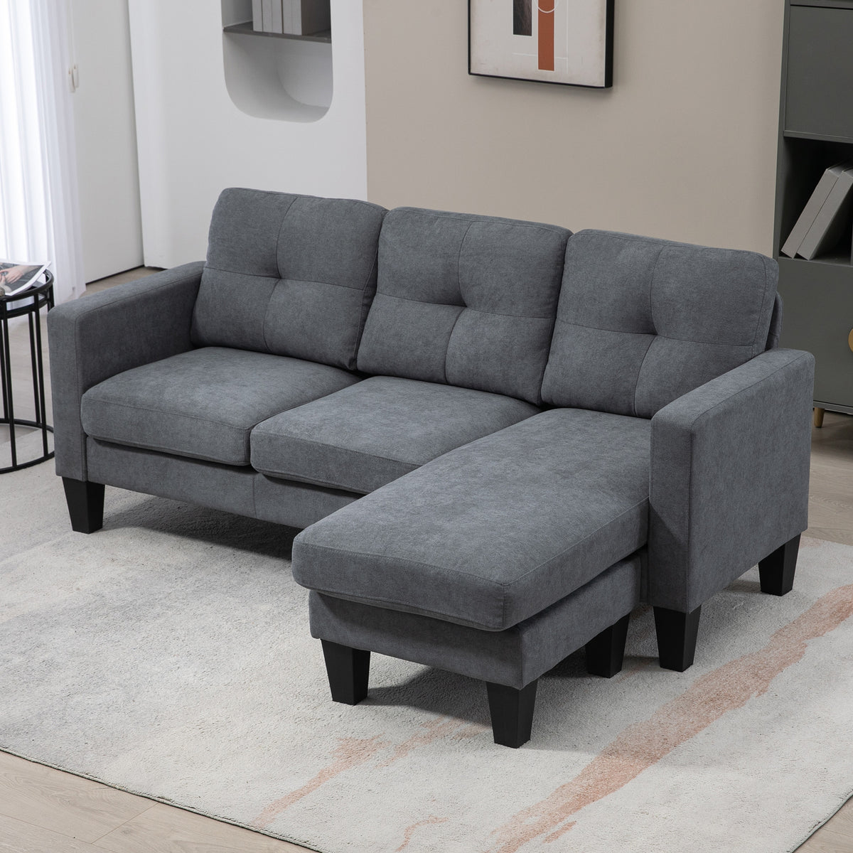L-shaped corner sofa, reversible chaise longue, upholstered sofa, dark grey (7)