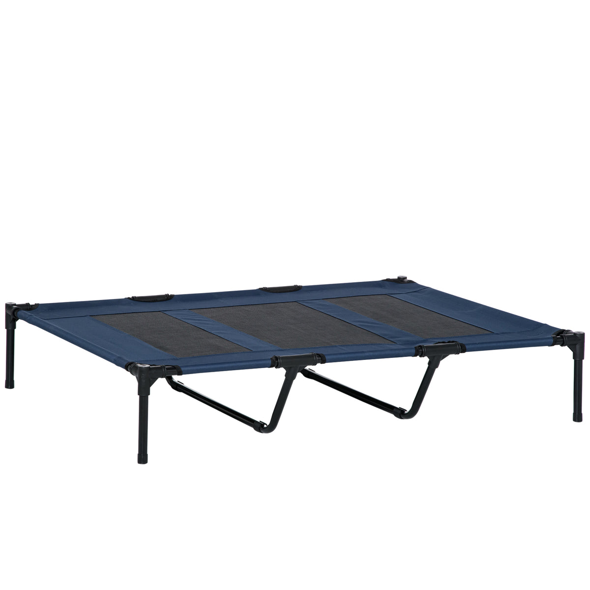 Dog bed, foldable, outdoor dog bed, elevated, 122 cm x 92 cm x 23 cm, blue + black