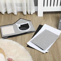 Cat house with scratching surface, incl. toy ball, cat cave, 65 cm x 41 cm x 45.5 cm H, brown + white + beige (8)