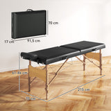 Height-adjustable massage table, wooden frame, foldable massage bed, foam padding, black (3)