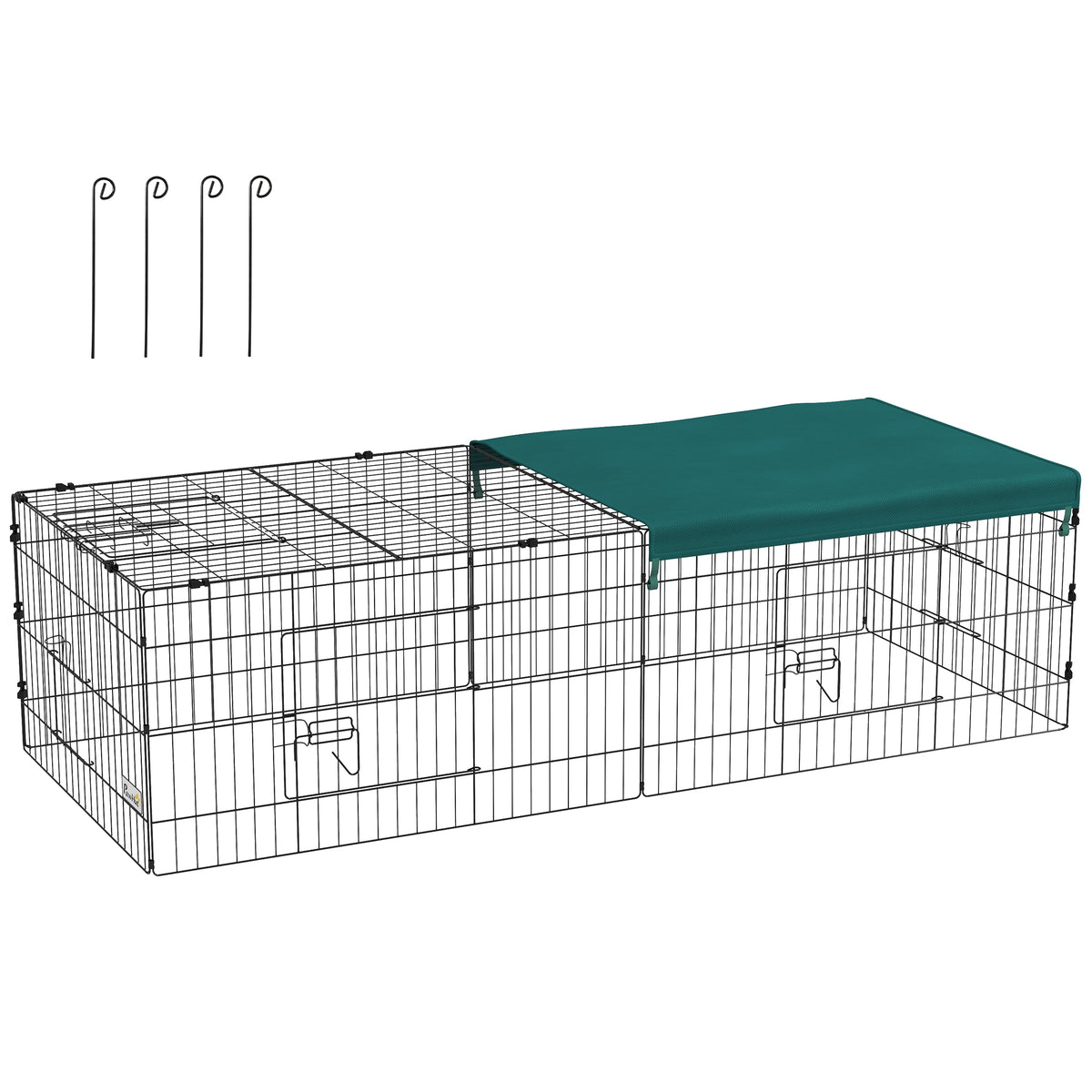 Small animal enclosure, outdoor run, dwarf rabbit enclosure, 185 x 75 x 50 cm, green + black