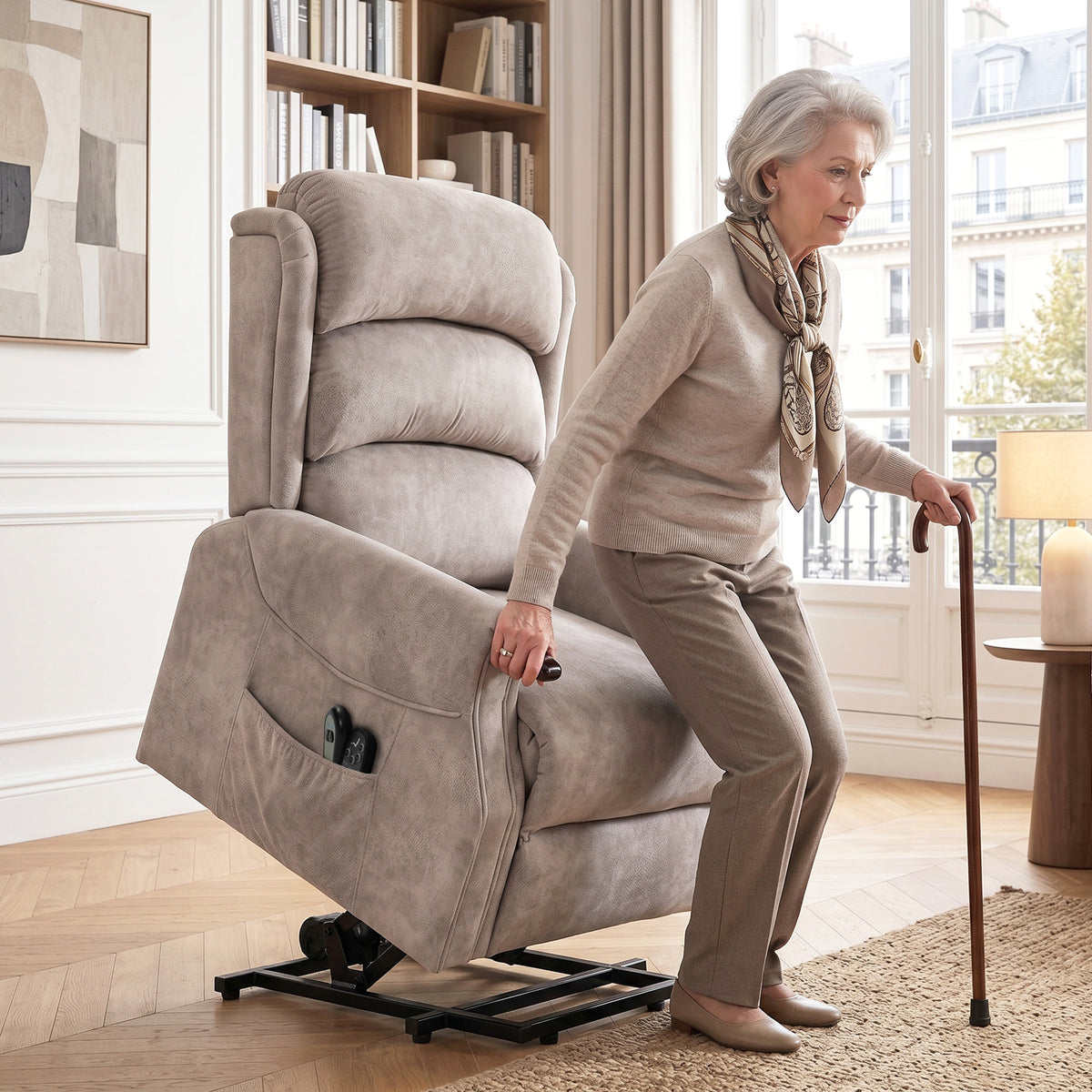 Electric Lift Recliner Chair, Reclining Chair with Vibration Massage, Heat and Lift-Assist Function, Light Gray (2)