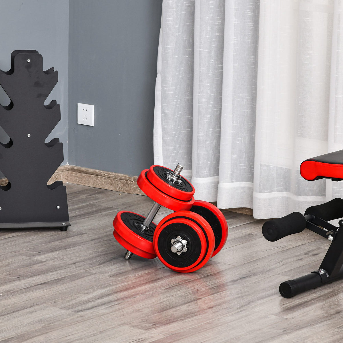 20/30KG Dumbbell Set 2-in-1 Adjustable Dumbbells & Barbells Weightlifting for Home Fitness Muscle Red+Black 21.5 (2)