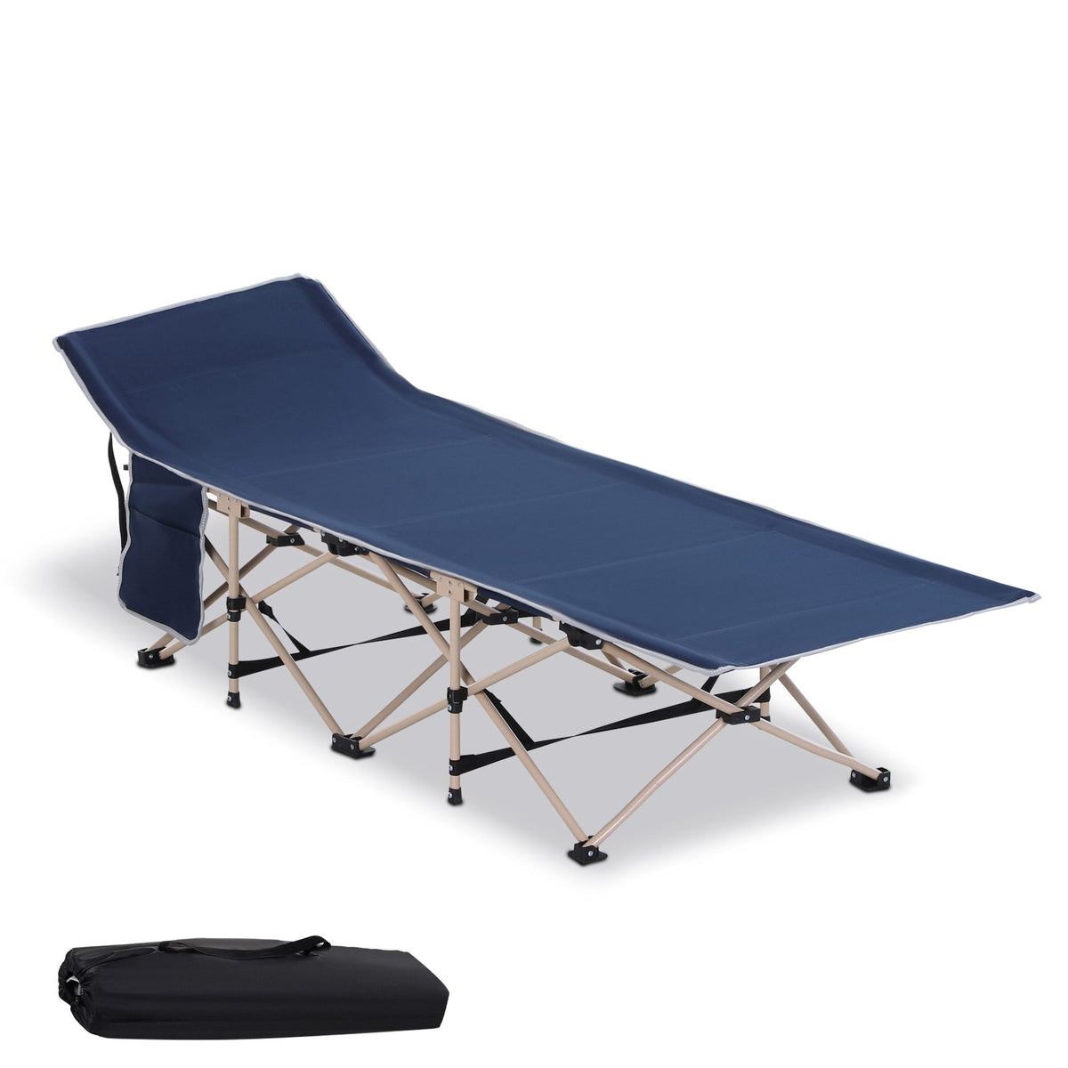 Camping cot, camp bed, foldable, weather-resistant, incl. carrying bag, 190 cm x 68 cm x 52 cm, blue