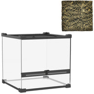Glass terrarium for reptiles, raised & waterproof base, button lock