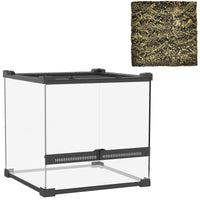 Glass terrarium for reptiles, raised & waterproof base, button lock