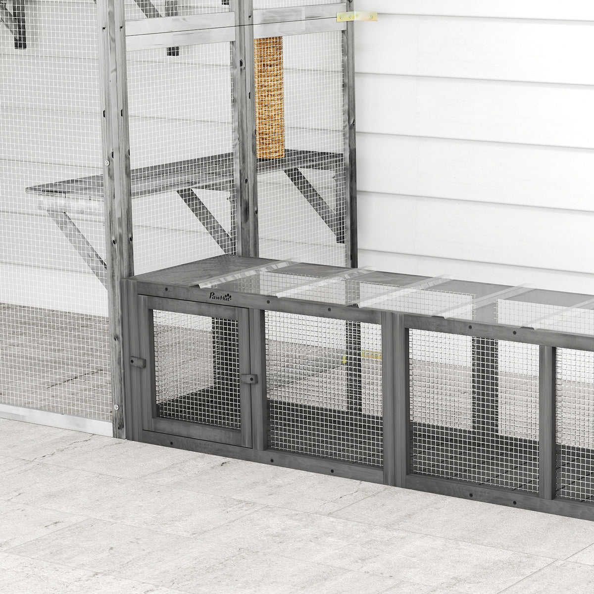 Cat tunnel, wooden cat toy with 3 doors, expandable play tunnel for cats up to 10 kg, 151.5 x 38.5 cm grey (9)