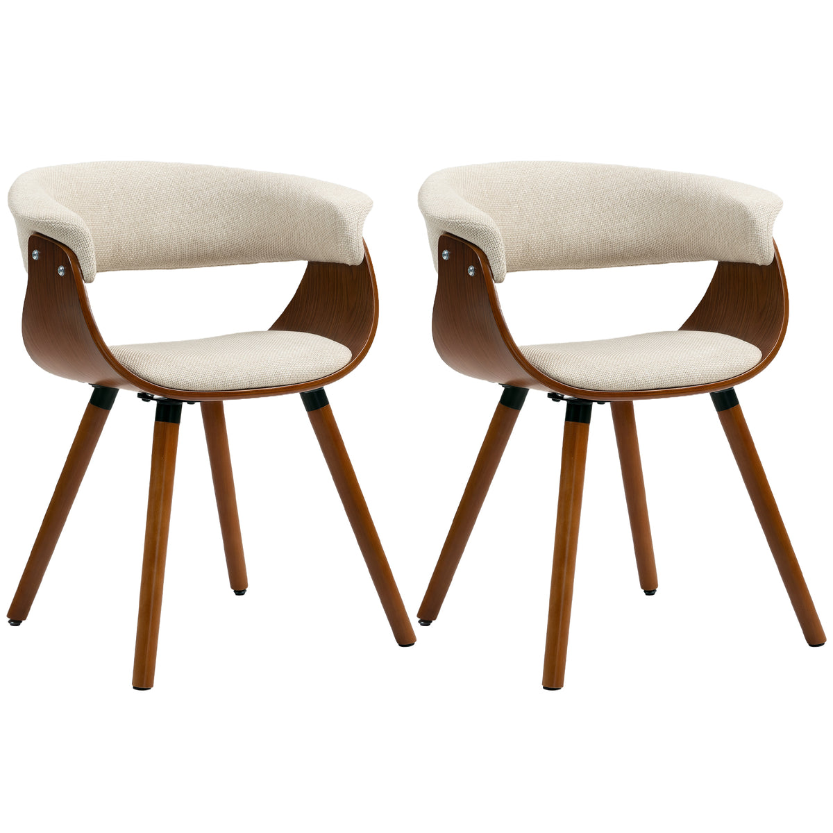 Dining chair, linen-look fabric, curved backrest, wooden legs, beige