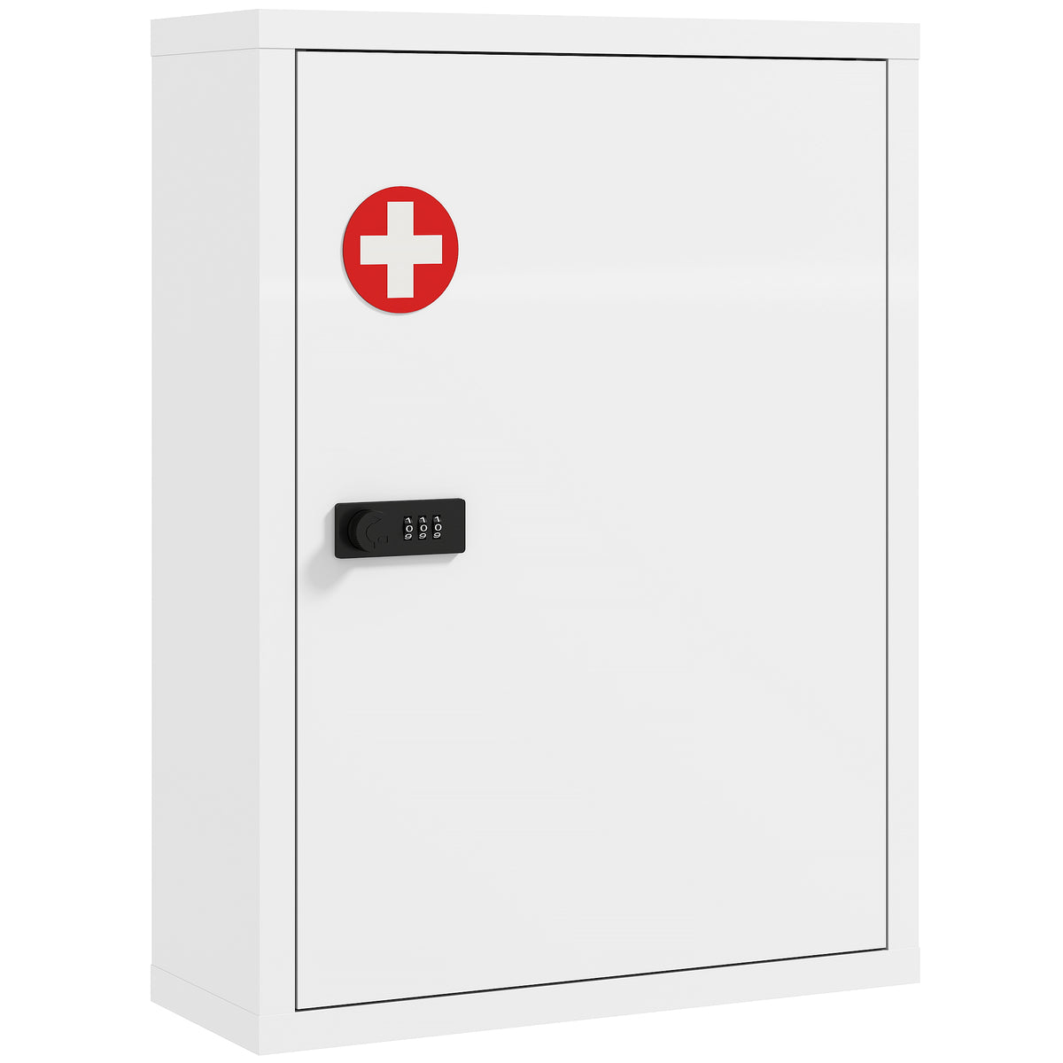 Wall-mounted medicine cabinet, bathroom cabinet with combination lock, door and storage compartments, white