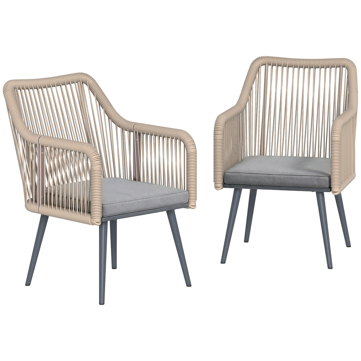 Garden chair set of 2, weatherproof, garden chairs with armrests, seat cushions, metal frame, load capacity up