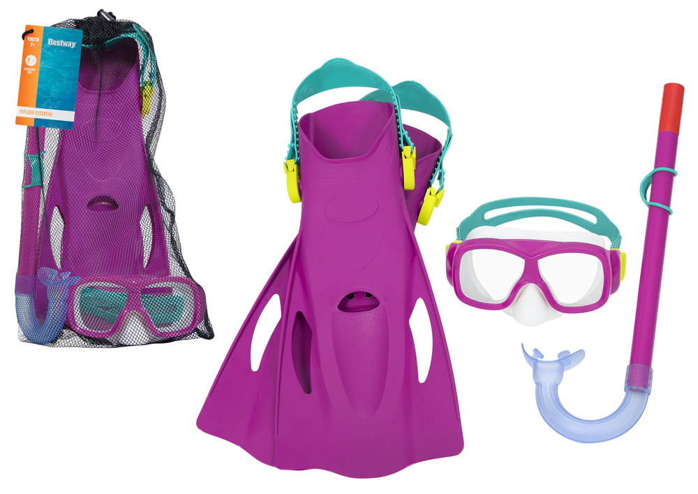 Diving set mask, snorkel, fins pink Bestway 25019
