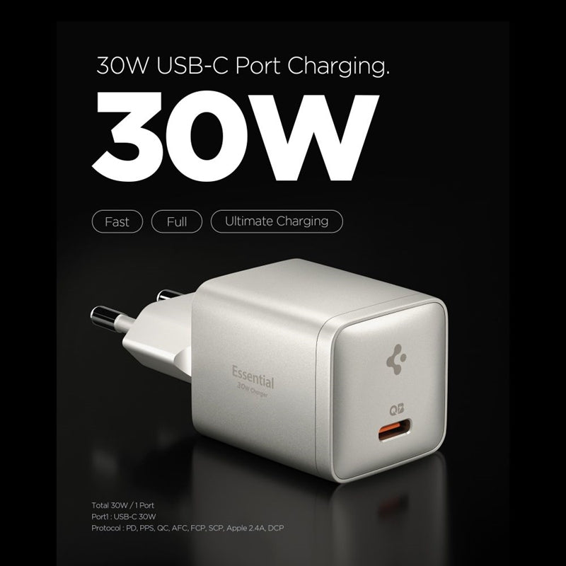 Spigen Essential EE301EU GaN Wall Charger - USB-C PD PPS 30W (Natural Titanium) (2)