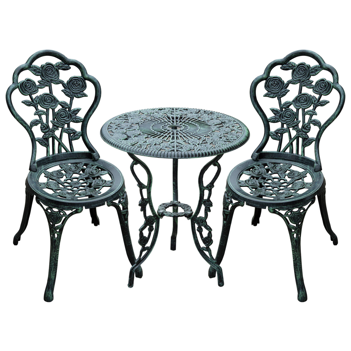 Bistro Set Garden Set for 2 People Balcony Furniture Set Cast Aluminum Antique Green