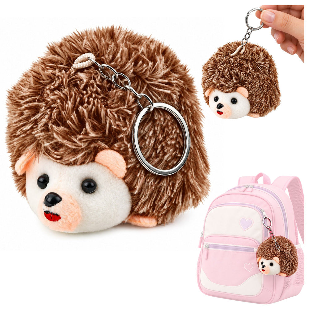 Plush hedgehog mascot keychain, brown, 9 cm