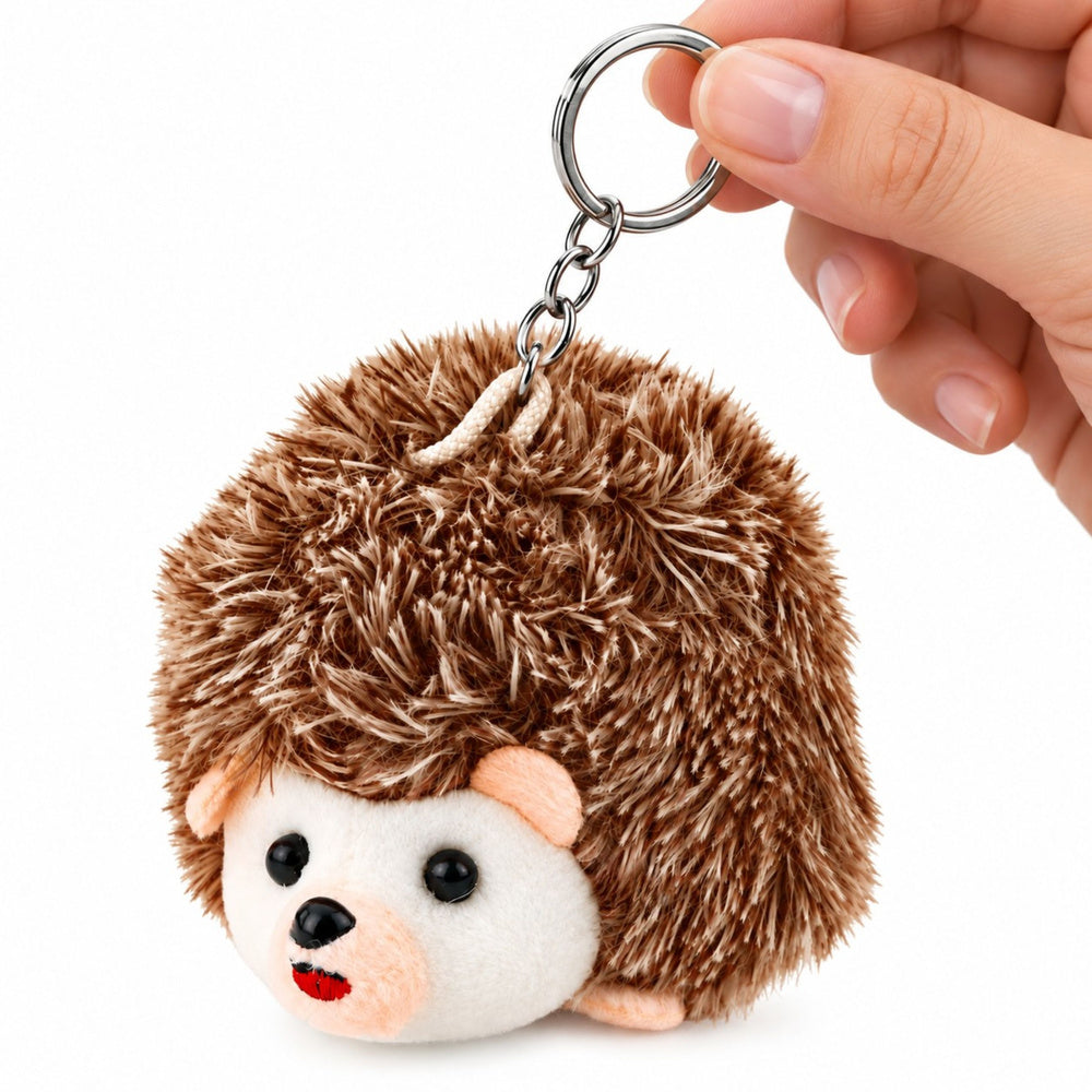 Plush hedgehog mascot keychain, brown, 9 cm (2)