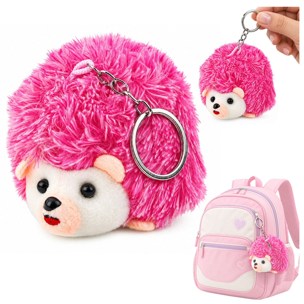 Plush Hedgehog Mascot Keychain Ring, Pink, 9 cm