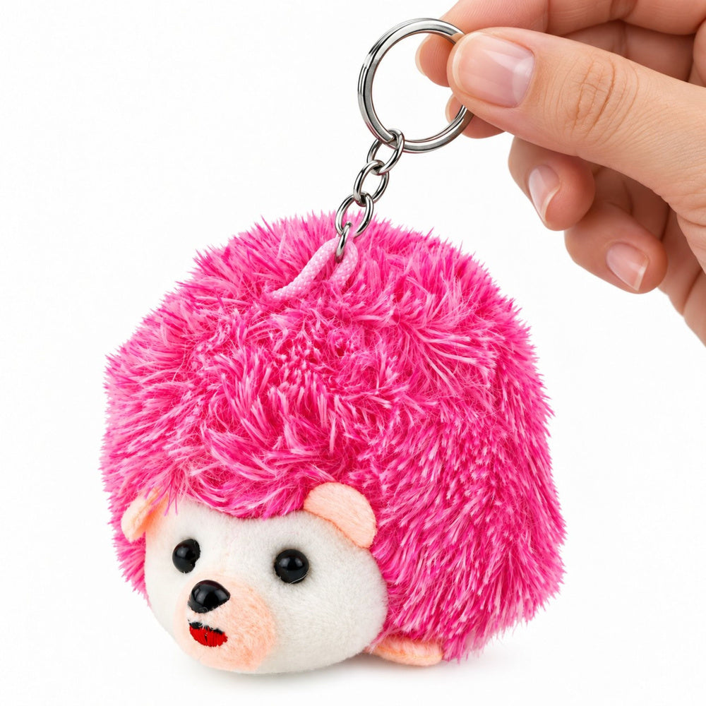 Plush Hedgehog Mascot Keychain Ring, Pink, 9 cm (2)