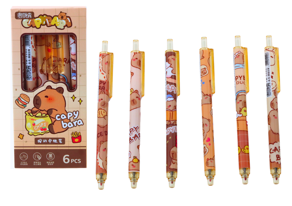 Capybara pen set, 6 pieces, blue ink