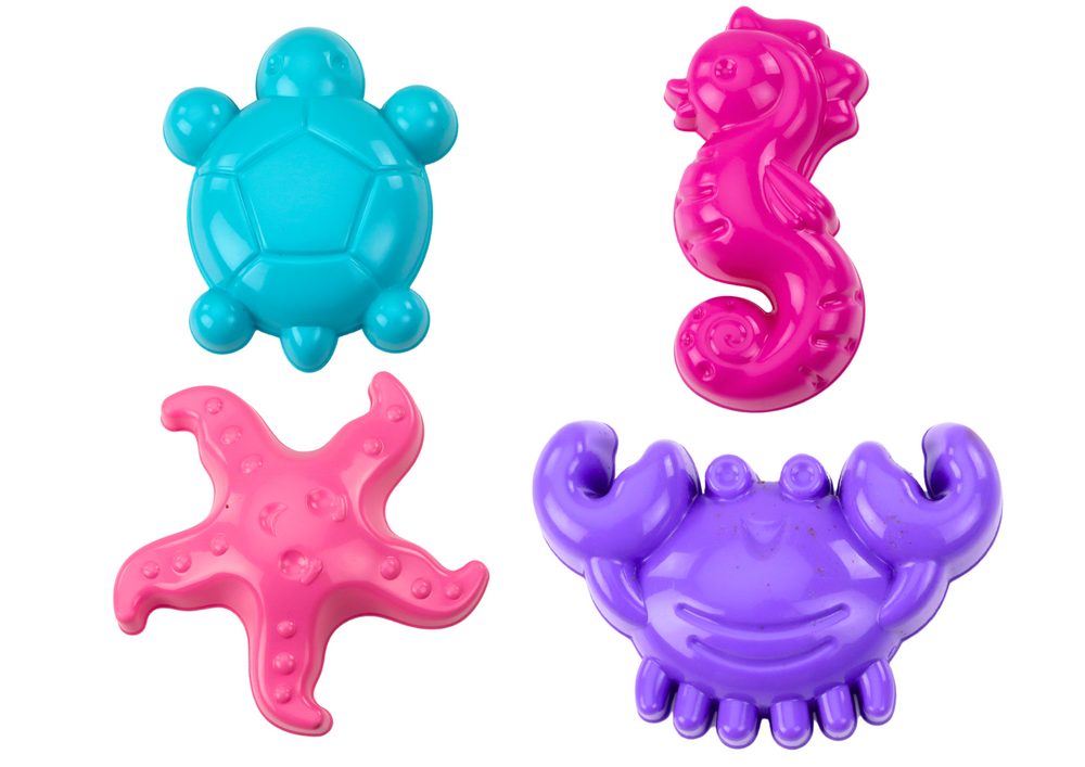 Sea sand molds, 4 pieces, crab, turtle, starfish, horse, yellow, green (2)