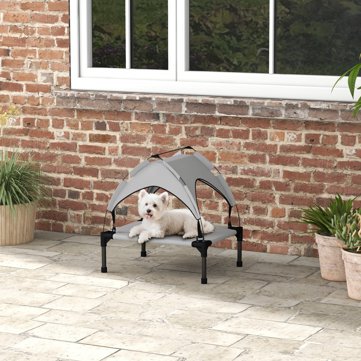 Dog bed with canopy, outdoor, portable, water-repellent, up to 30 kg, 61 x 46 x 63 cm, light gray (2)