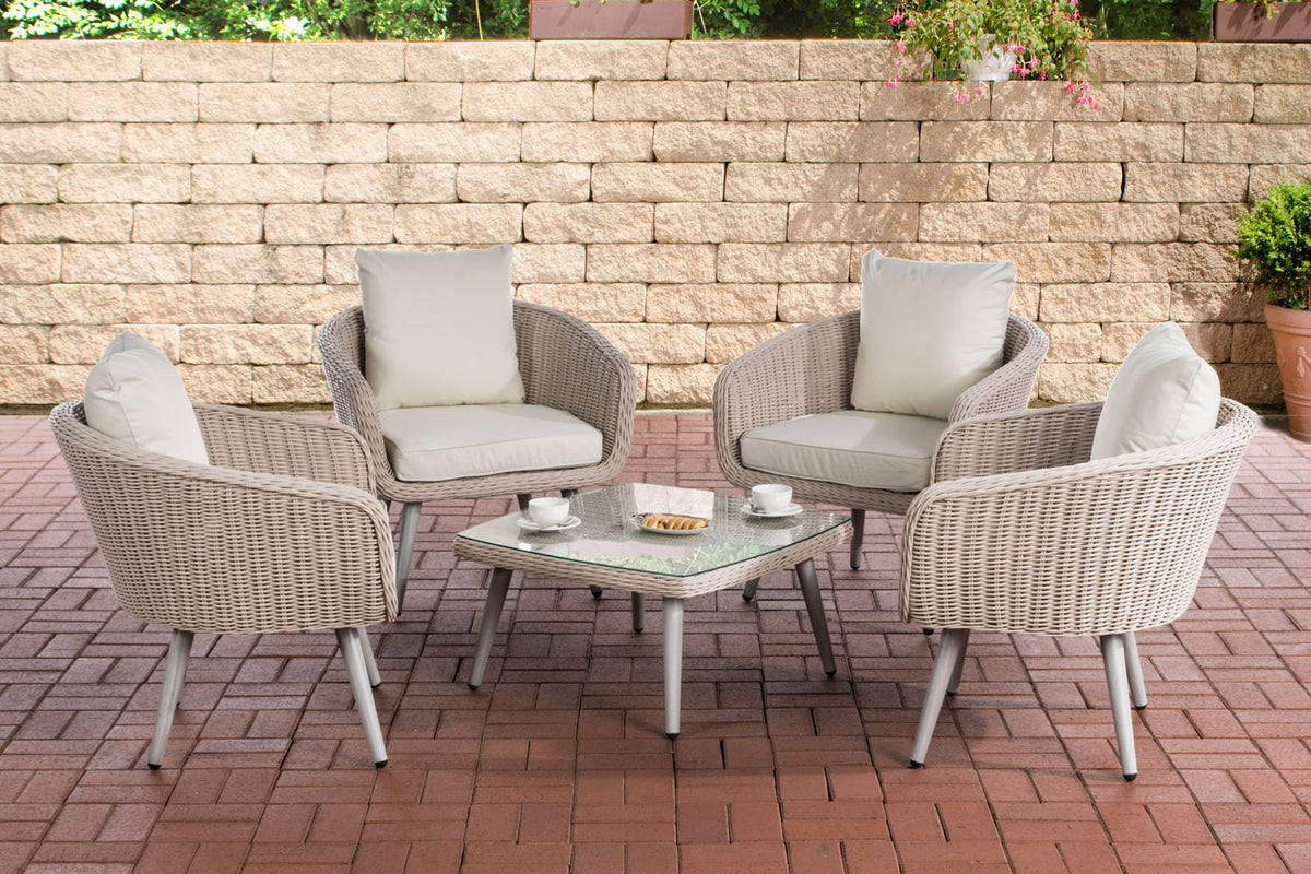 CLP Lounge-Set Ameland Rundrattan cremeweiß 40 cm (Hellgrau)