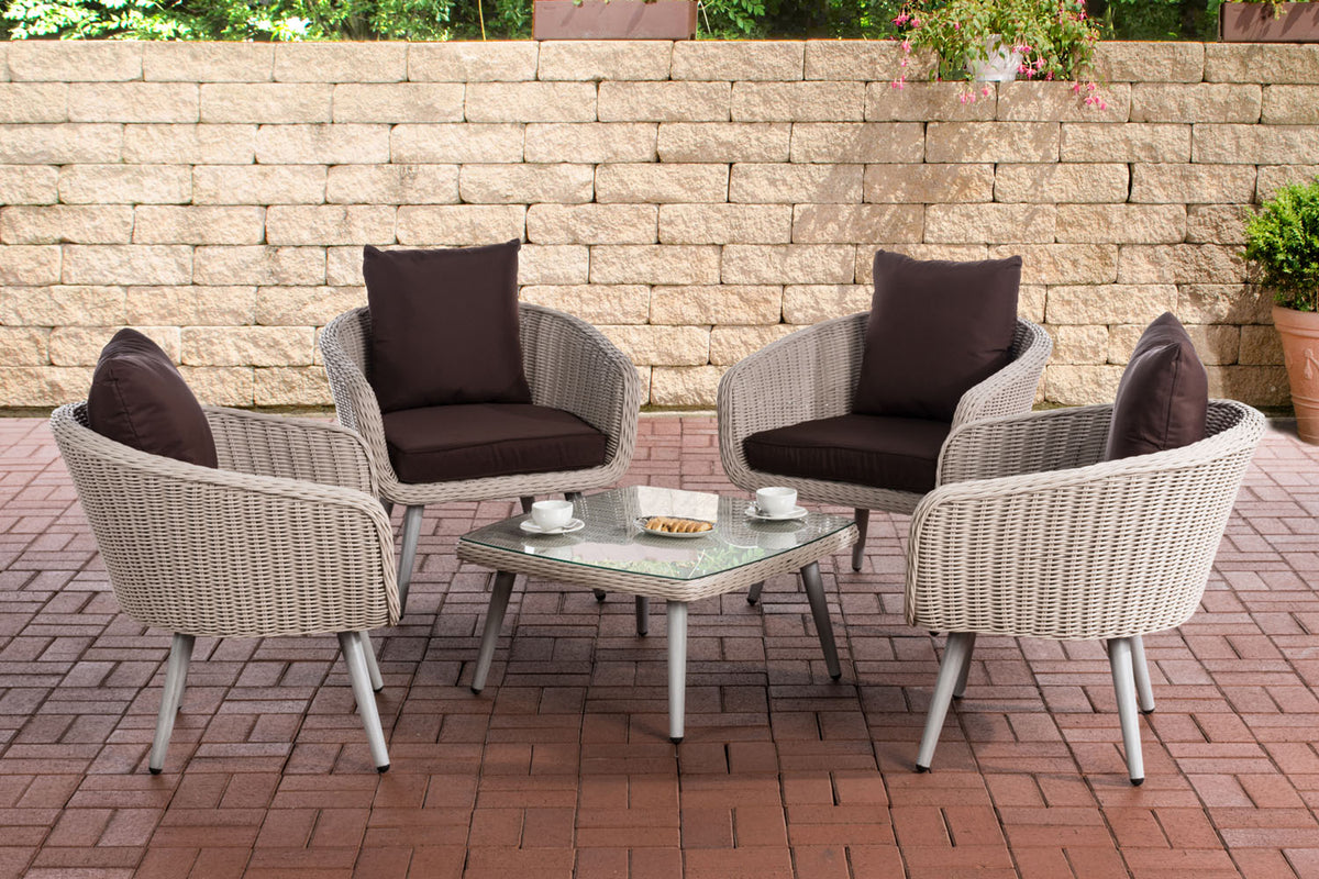 CLP Lounge-Set Ameland Rundrattan terrabraun 40 cm (Hellgrau)