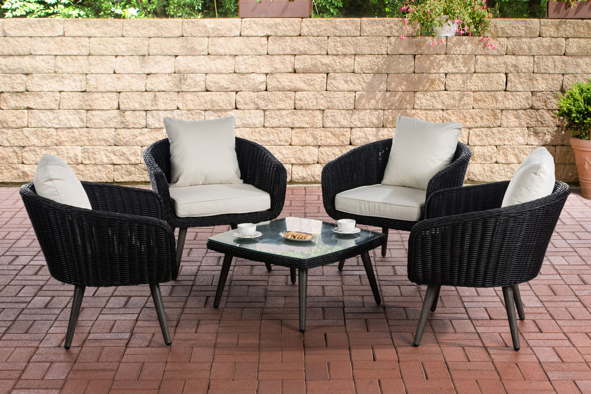 CLP Lounge-Set Ameland Rundrattan cremeweiß 40 cm (Dunkelgrau)