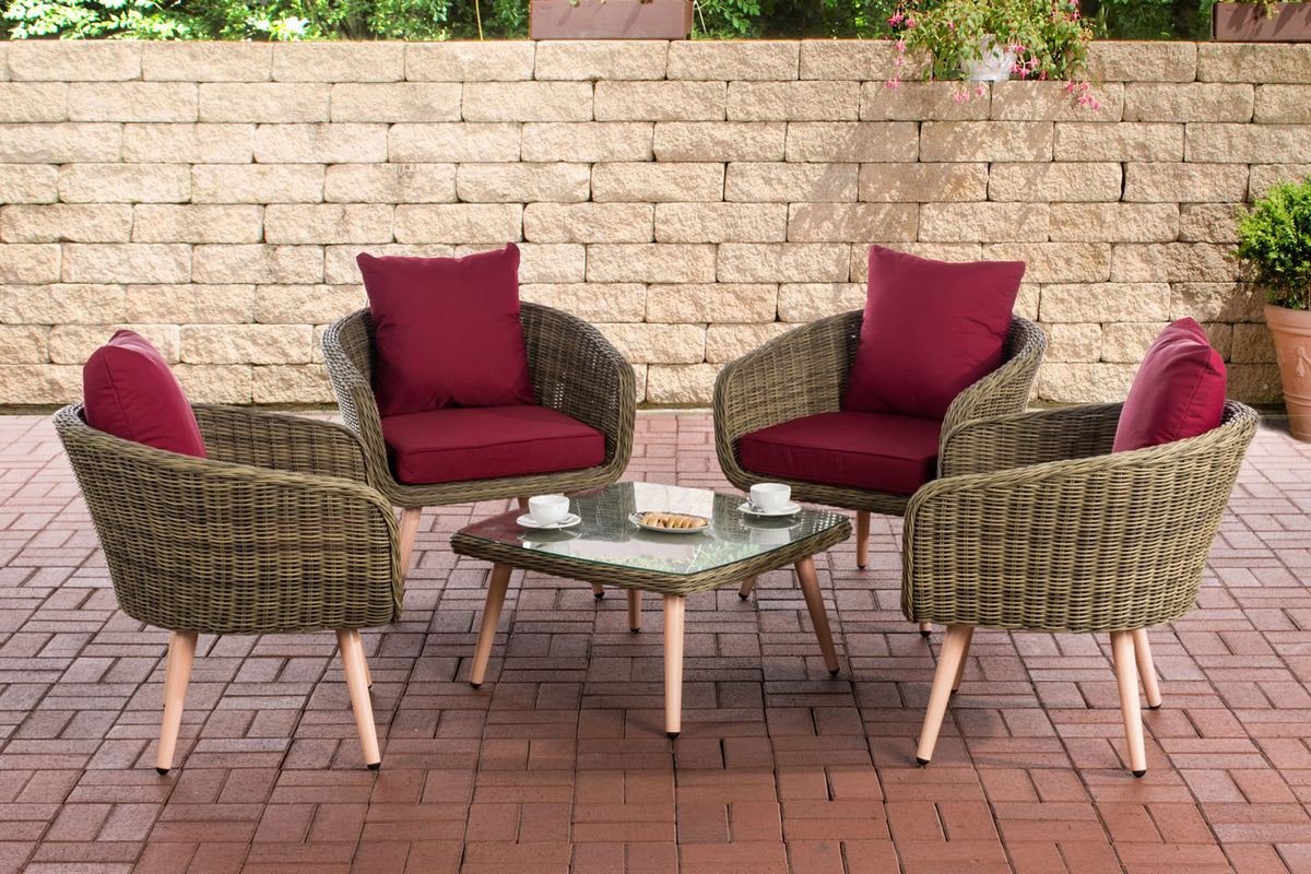 CLP Lounge-Set Ameland Rundrattan rubinrot 40 cm (Hellbraun)