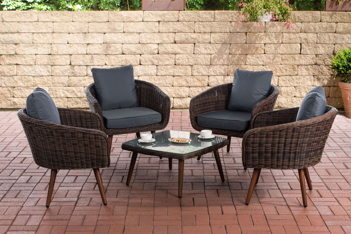 CLP Lounge-Set Ameland Rundrattan eisengrau 40 cm (Dunkelbraun)