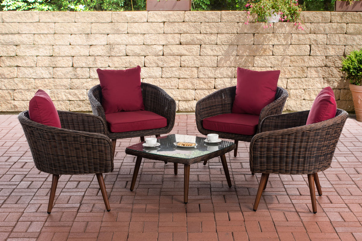 CLP Lounge-Set Ameland Rundrattan rubinrot 40 cm (Dunkelbraun)