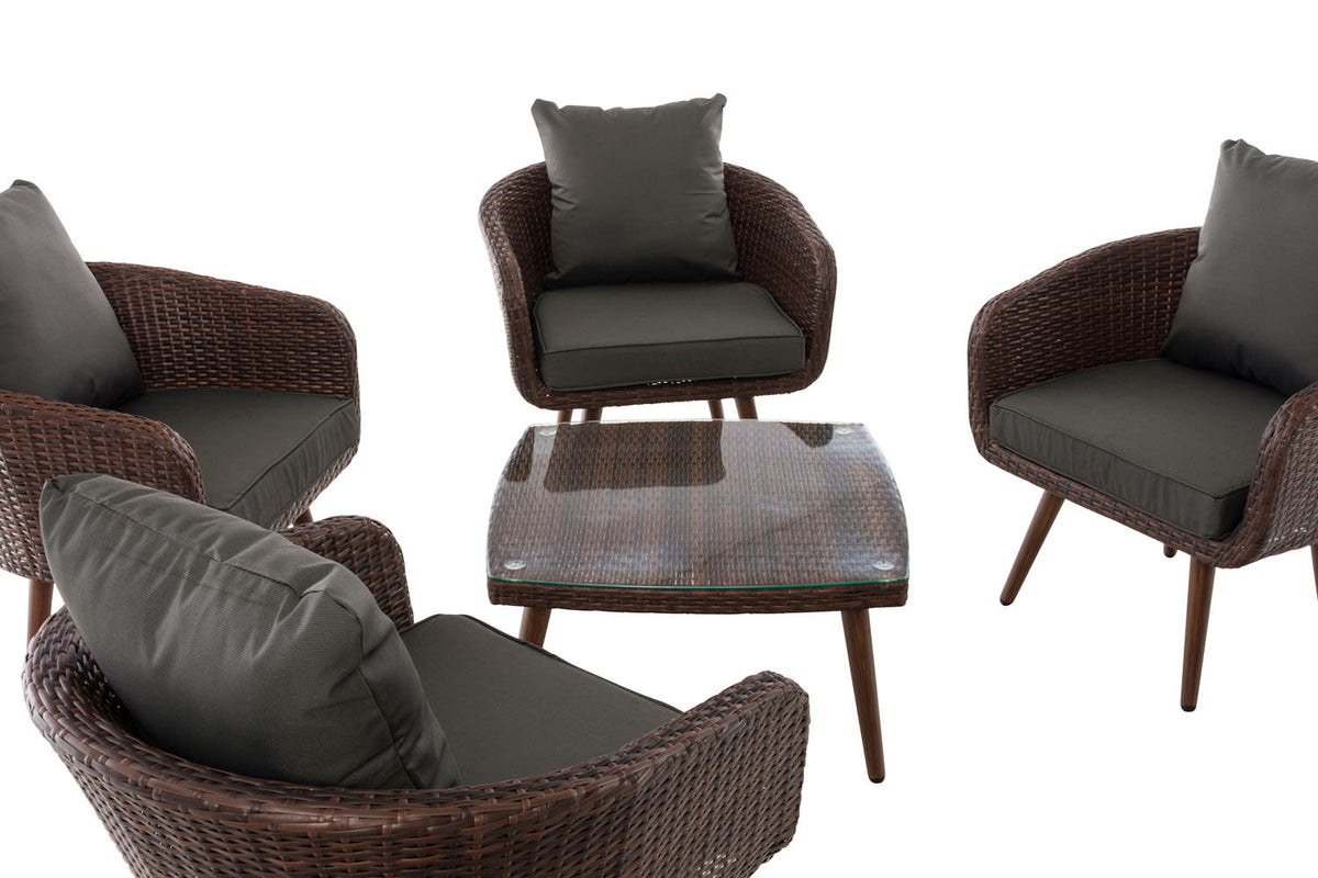 CLP Lounge-Set Ameland Flachrattan anthrazit 45 cm (Dunkelbraun) – Produktabbildung 4