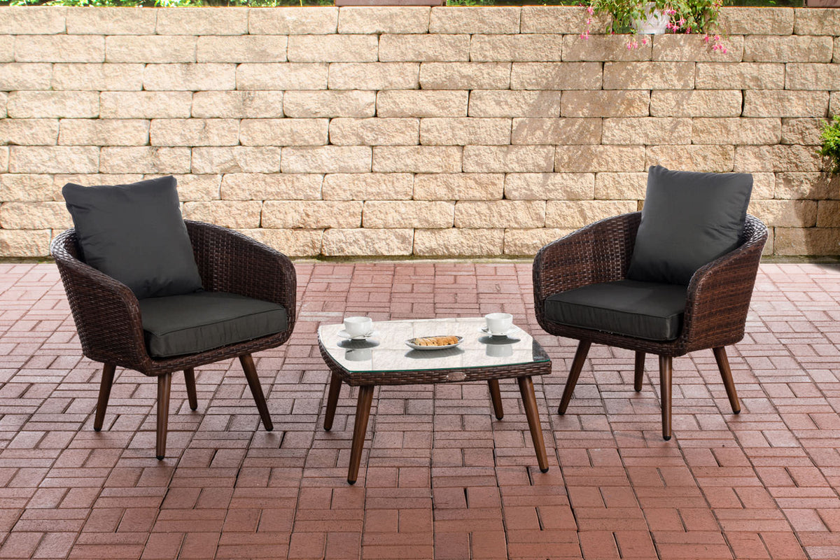 CLP Balkon-Set Ameland Flachrattan anthrazit 40 cm (Dunkelbraun)