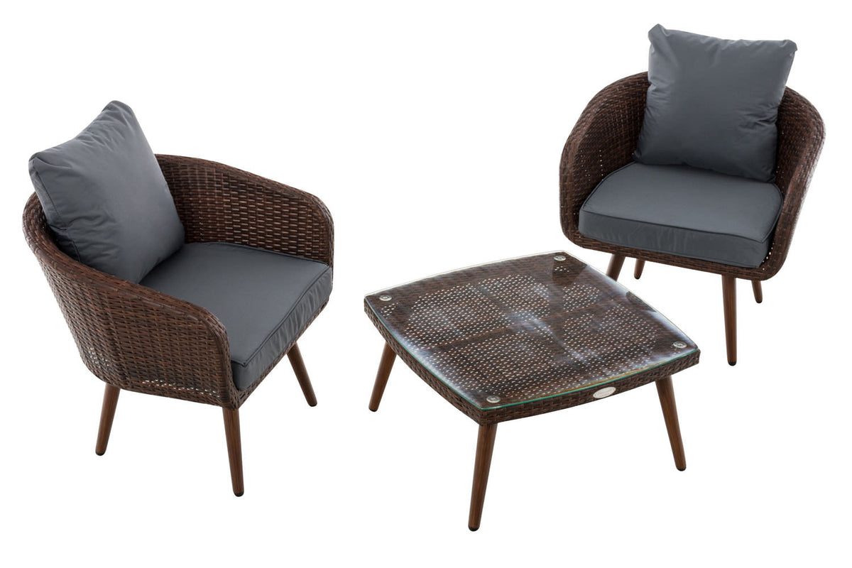 CLP Balkon-Set Ameland Flachrattan eisengrau 40 cm (Dunkelbraun) – Produktabbildung 2